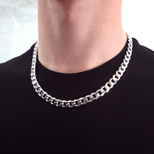 7 mm Cuban Curb Link Chain Necklace in Solid 925 Sterling Silver