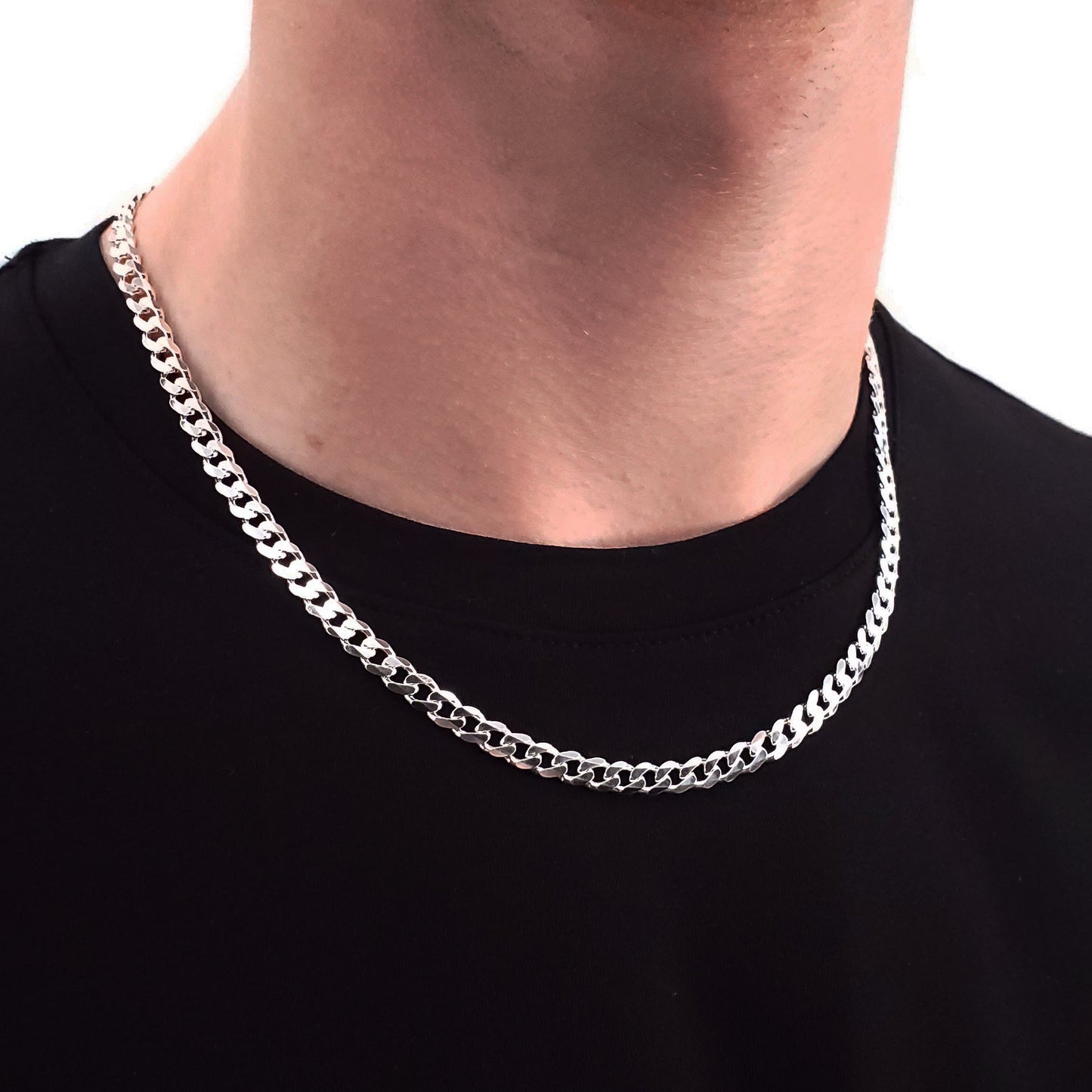 6 mm Cuban Curb Link Chain Necklace in Solid 925 Sterling Silver