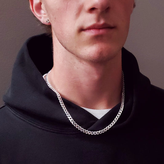 6 mm Cuban Curb Link Chain Necklace in Solid 925 Sterling Silver