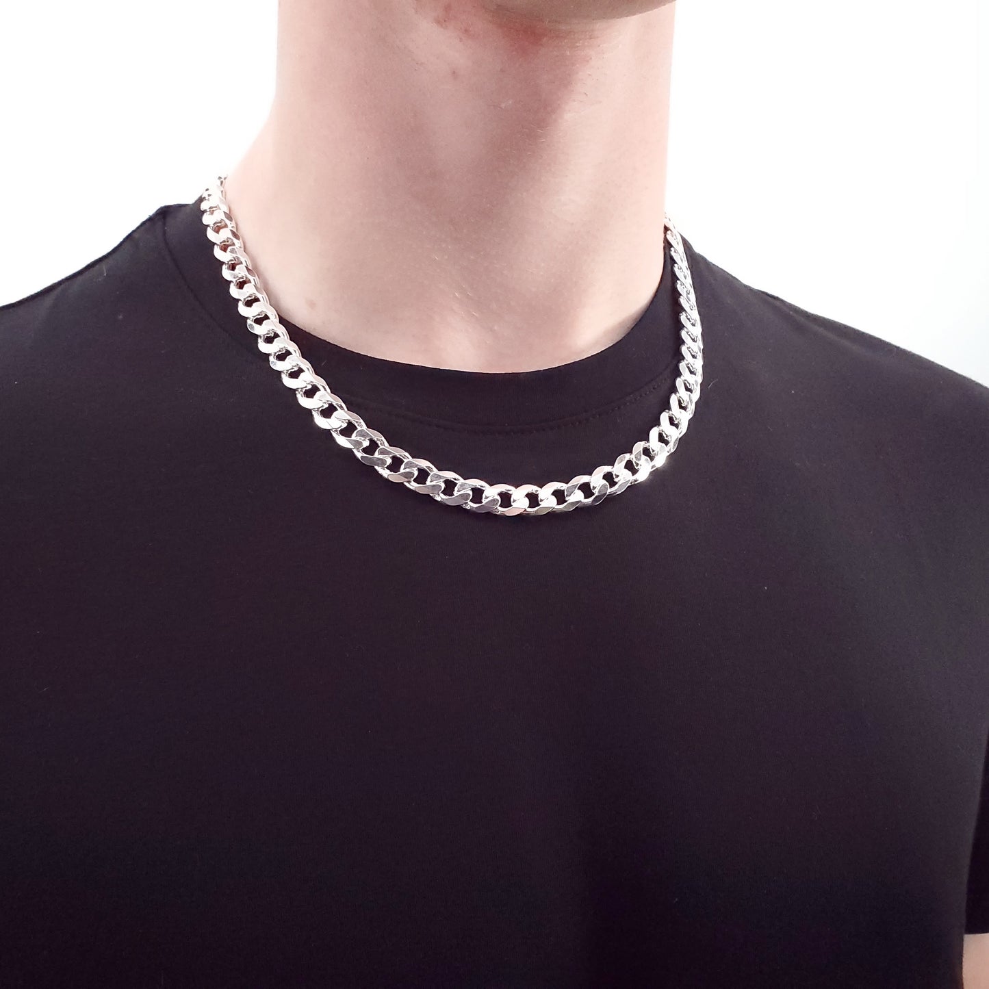 7 mm Cuban Curb Link Chain Necklace in Solid 925 Sterling Silver