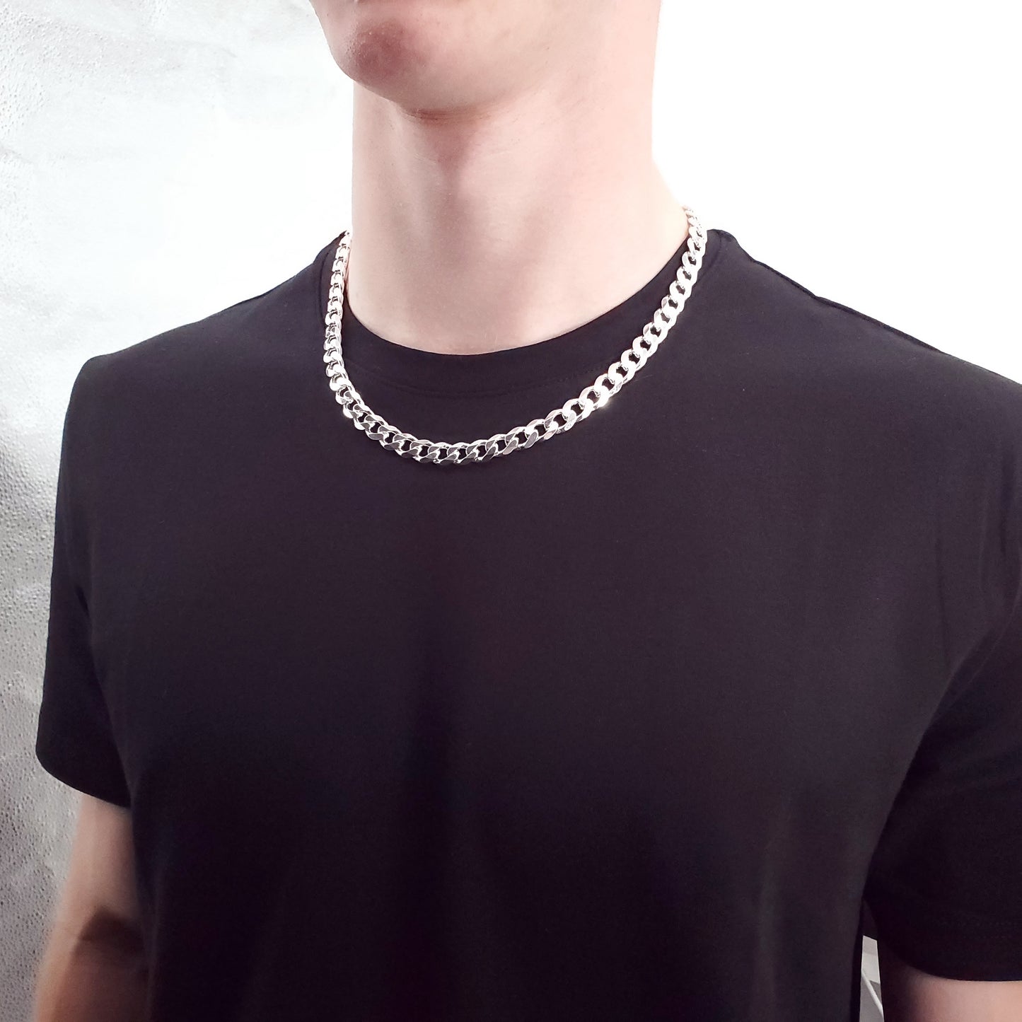 7 mm Cuban Curb Link Chain Necklace in Solid 925 Sterling Silver