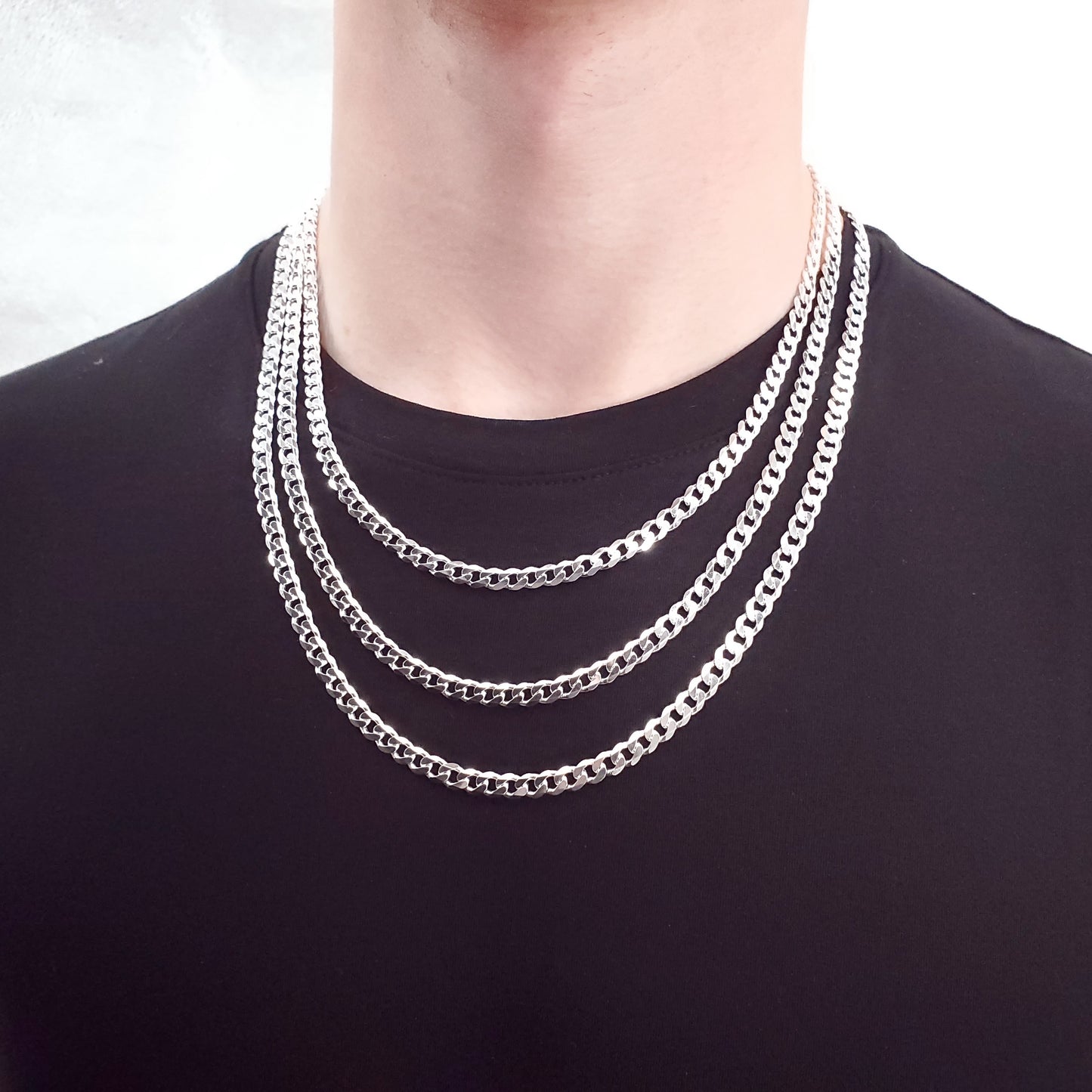 7 mm Cuban Curb Link Chain Necklace in Solid 925 Sterling Silver